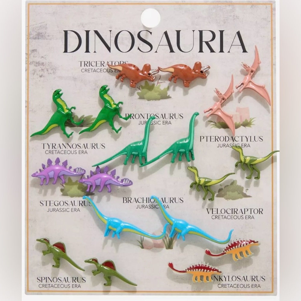 Assorted Women’s Colorful Dinosaur Earrings - Pink, Green, Blue, Purple